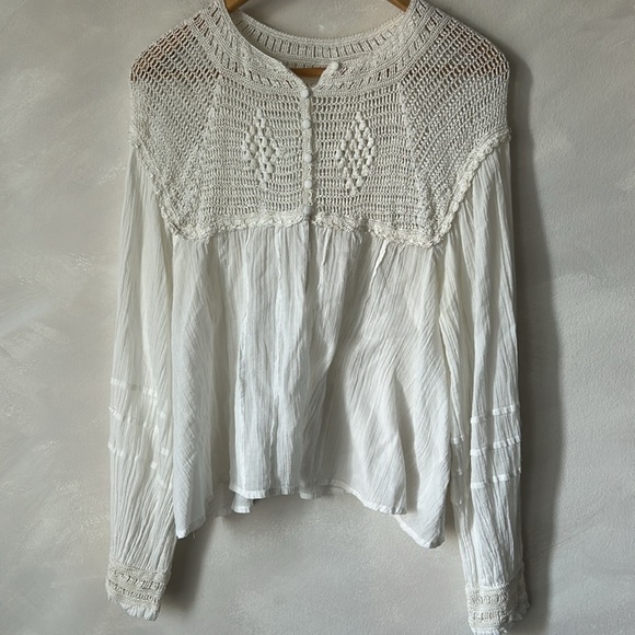 Free People Tops - Free People White Mesh Net Open Top Long Sleeve Peasant Top size XS